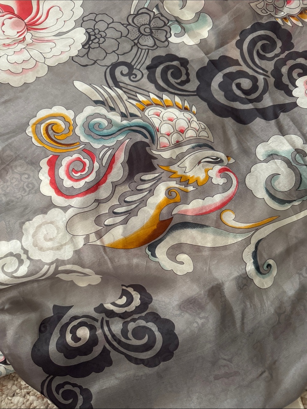 Johnny Was Silk Scarf Bird Peony 44” x44” Tasseled ends - Picture 4 of 5